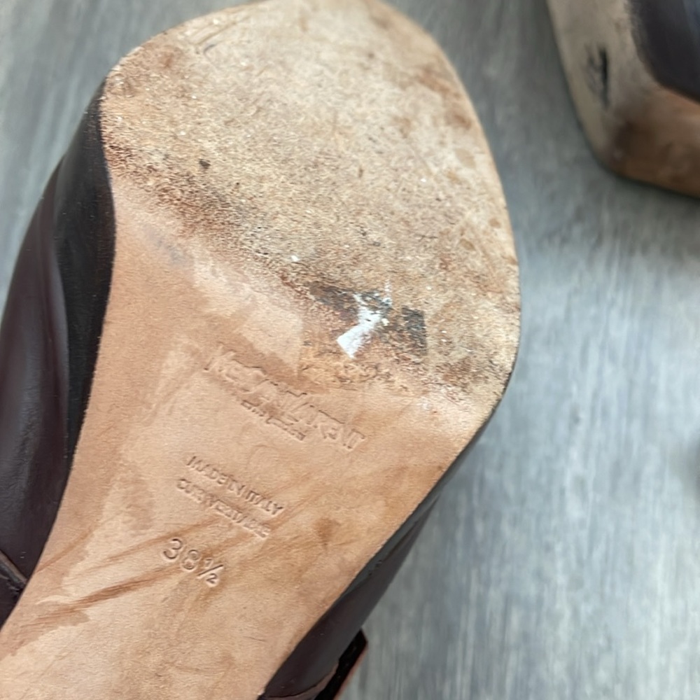 Vintage Y2k Yves Saint Laurent Brown Leather Pointed Mules with Silver Buckle - Picture 9 of 11